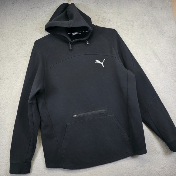 Puma Hoodie Mens 2XL Black Funnel Neck Athleisure Performance Running Structured - Picture 1 of 16